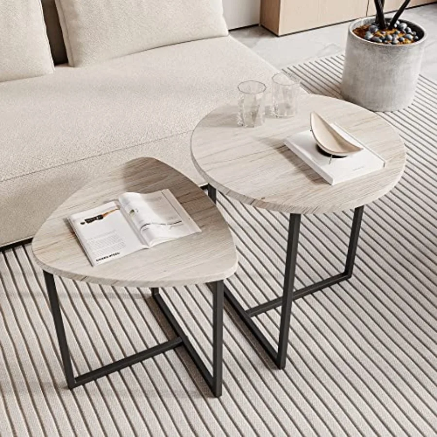 

Round Coffee Table Set of 2 End Tables for Living Room Small Coffee Table Living Room Table Metal Frame and Wood Look Sturdy an