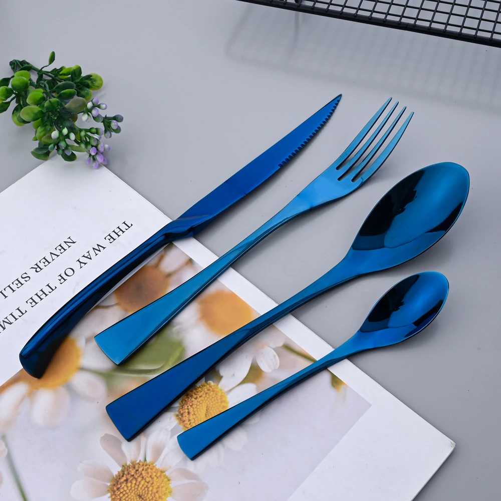 AJOYOUS 24pcs Cutlery Mirror Set Stainless Steel Knife Fork Spoon Tableware Western Kitchen Dinnerware Western Flatware with Box