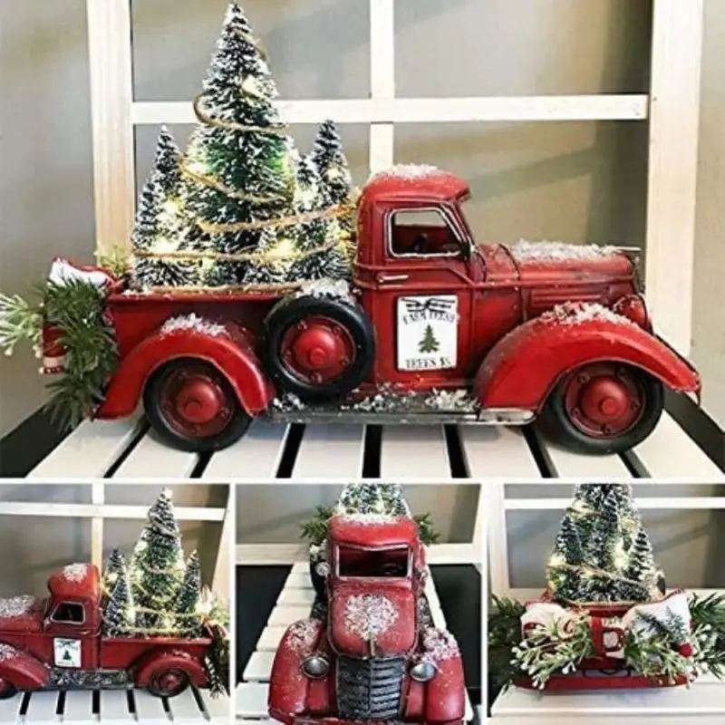 

Christmas Red Truck Automobile Car with Lights Boy Gift Resin Ornament Craft Waterproof Garden Yard Tree Decoration Home Decor