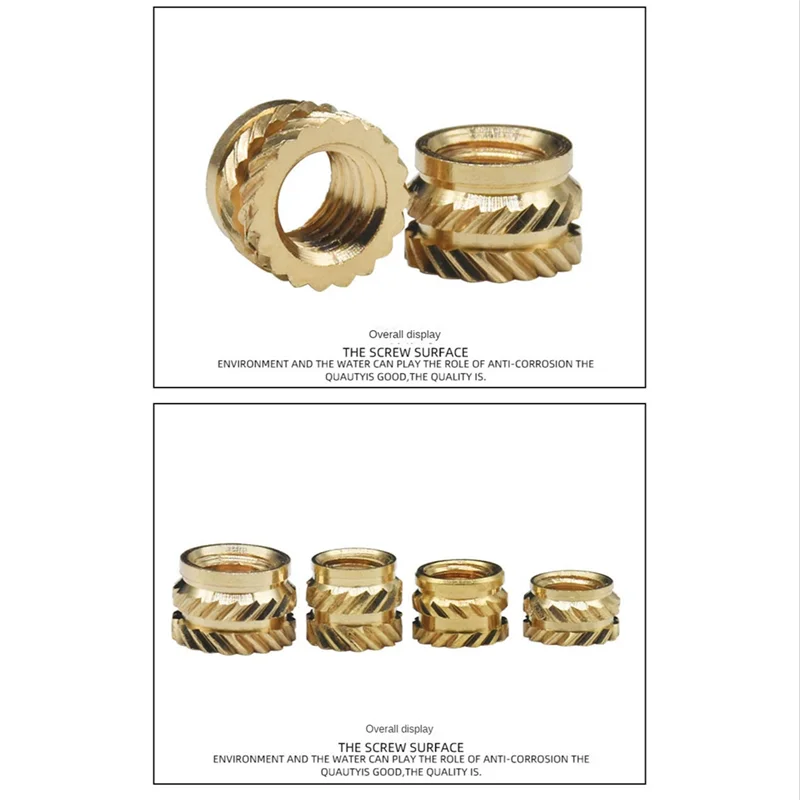 300Pcs M2 M3 M4 M5 M6 Female Thread Knurled Nuts Brass Threaded Insert Embedment Nuts, Threaded for Injection Molding