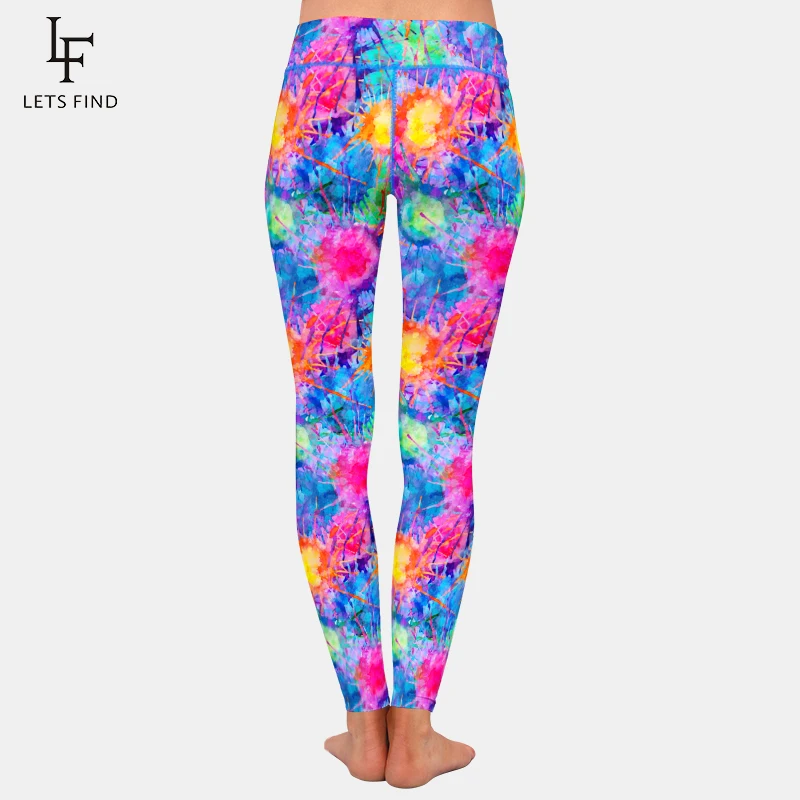 Letsfind pintura a óleo design feminino calças de cintura alta moda feminina conforto macio fitness elasticidade leggings