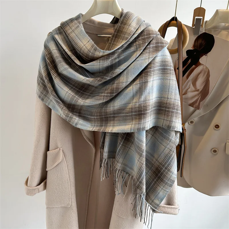 New Korean Plaid Scarf Autumn Winter Women Warm Shawl Men Cashmere Tassel High Quality Scarves Female Fashion Casual Warm Wraps