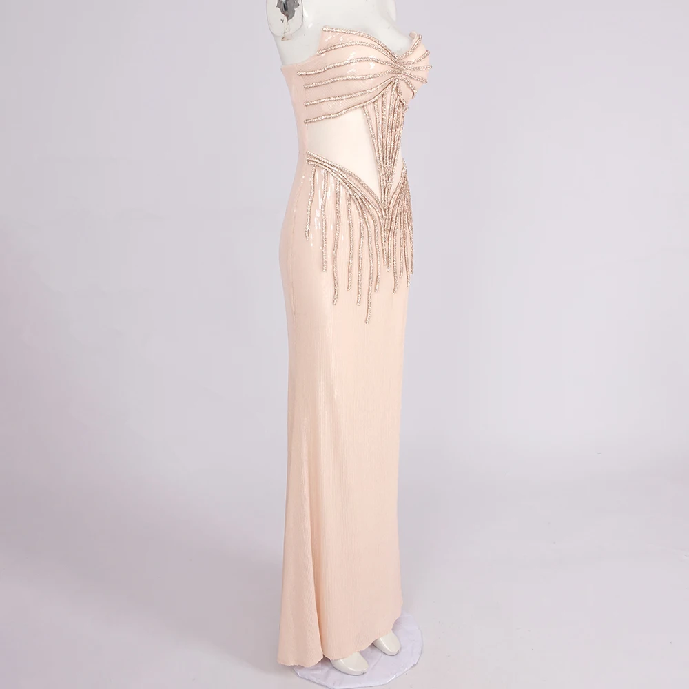 Glamorous Pink Beaded Mermaid Gown with Sweetheart Neckline and Cutout Details – Formal Evening Party Dress for Women