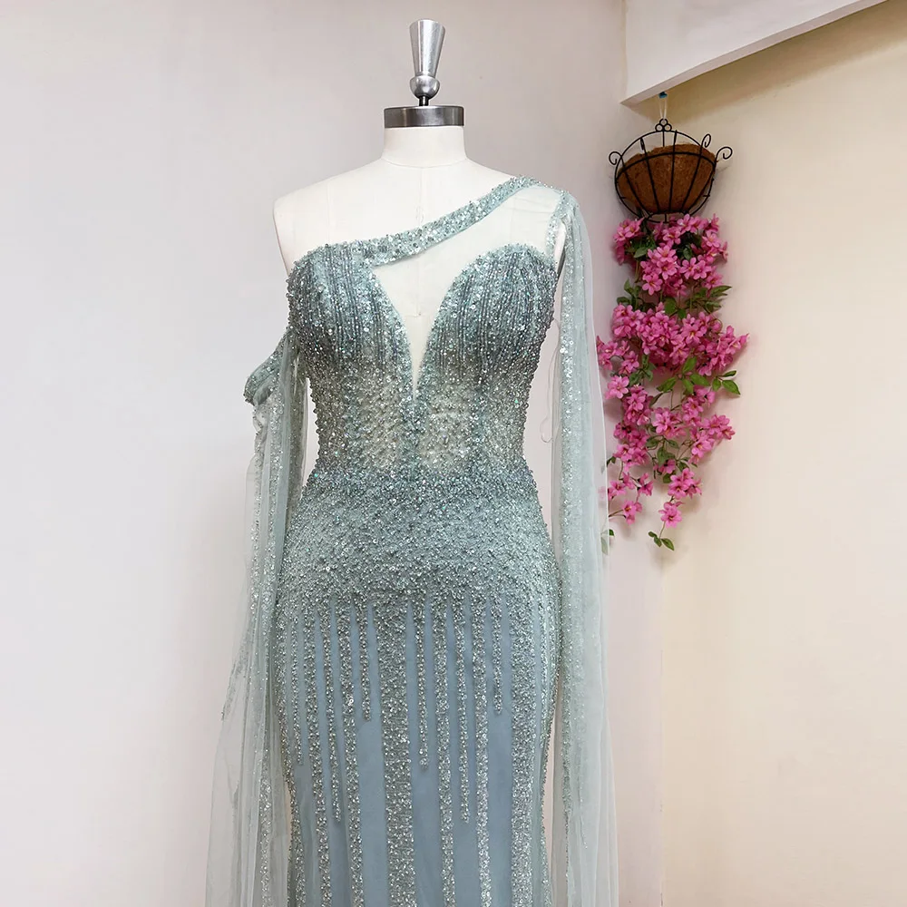 Alinovia-vestido de noche de sirena árabe para mujer, traje de lujo de un hombro con cuentas de cristal, largo, Formal, para fiesta de graduación y boda, 2023