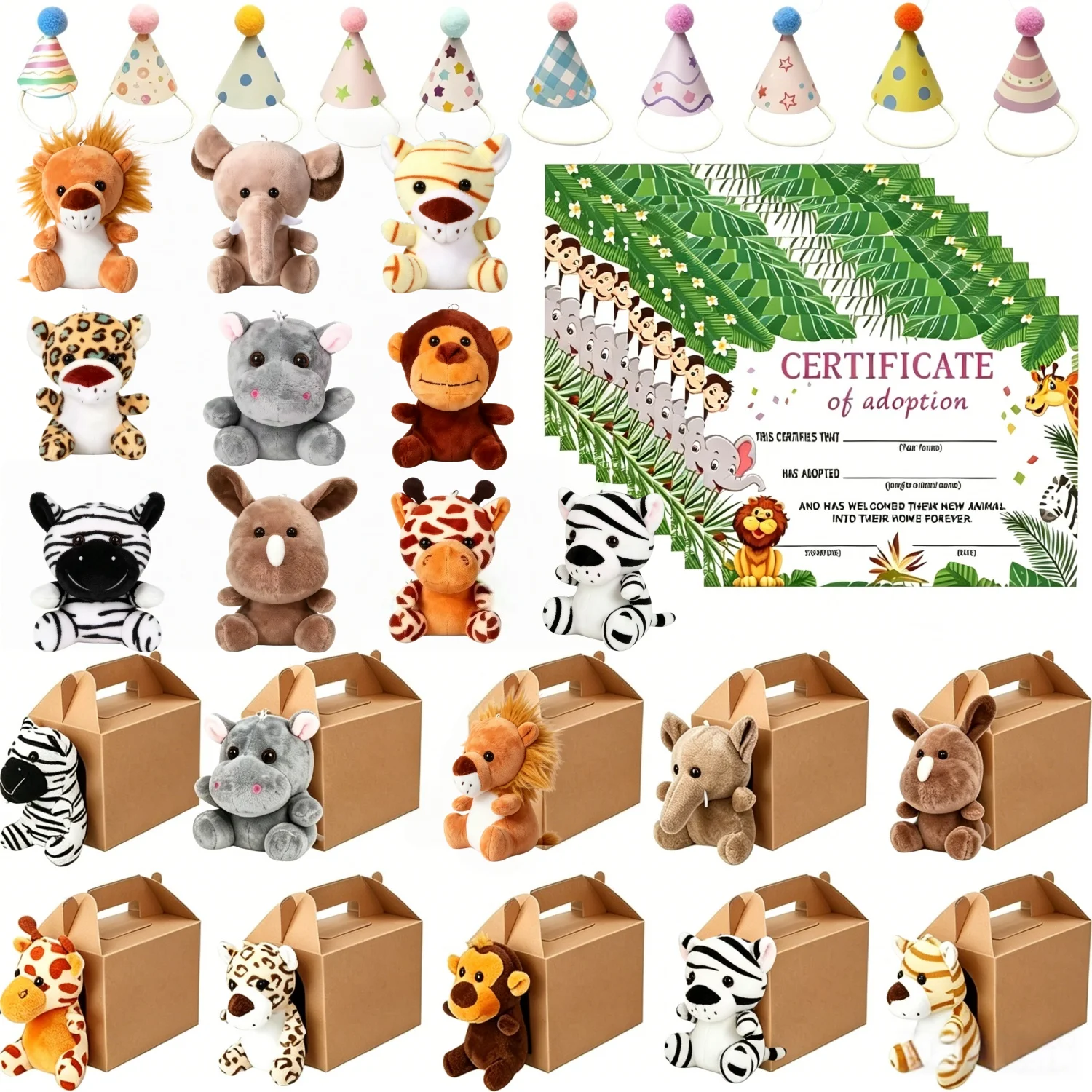 Image of 10-50 Stück Tierfiguren als Partygeschenke, Mini Safari Plüschtiere, 12cm Dschungeltier-Plüschspielzeug-Set, Partydekoration und Geschenke