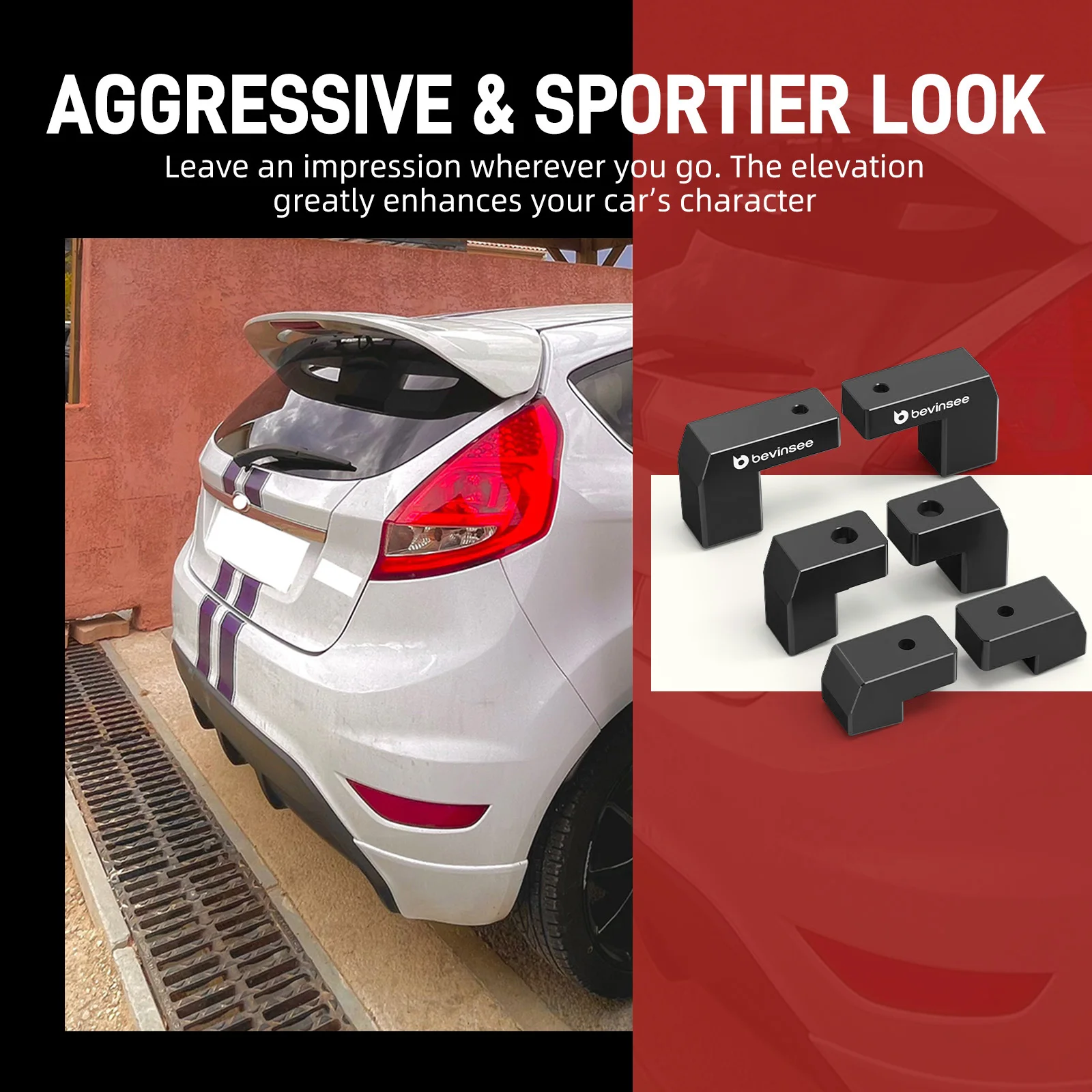 BEVINSEE Wing Spoiler Riser Kit for Ford Fiesta Mk6/Mark VI ST Models (EU) for Ford Fiesta MK7 and MK7.5 Fiesta ST180(UK)