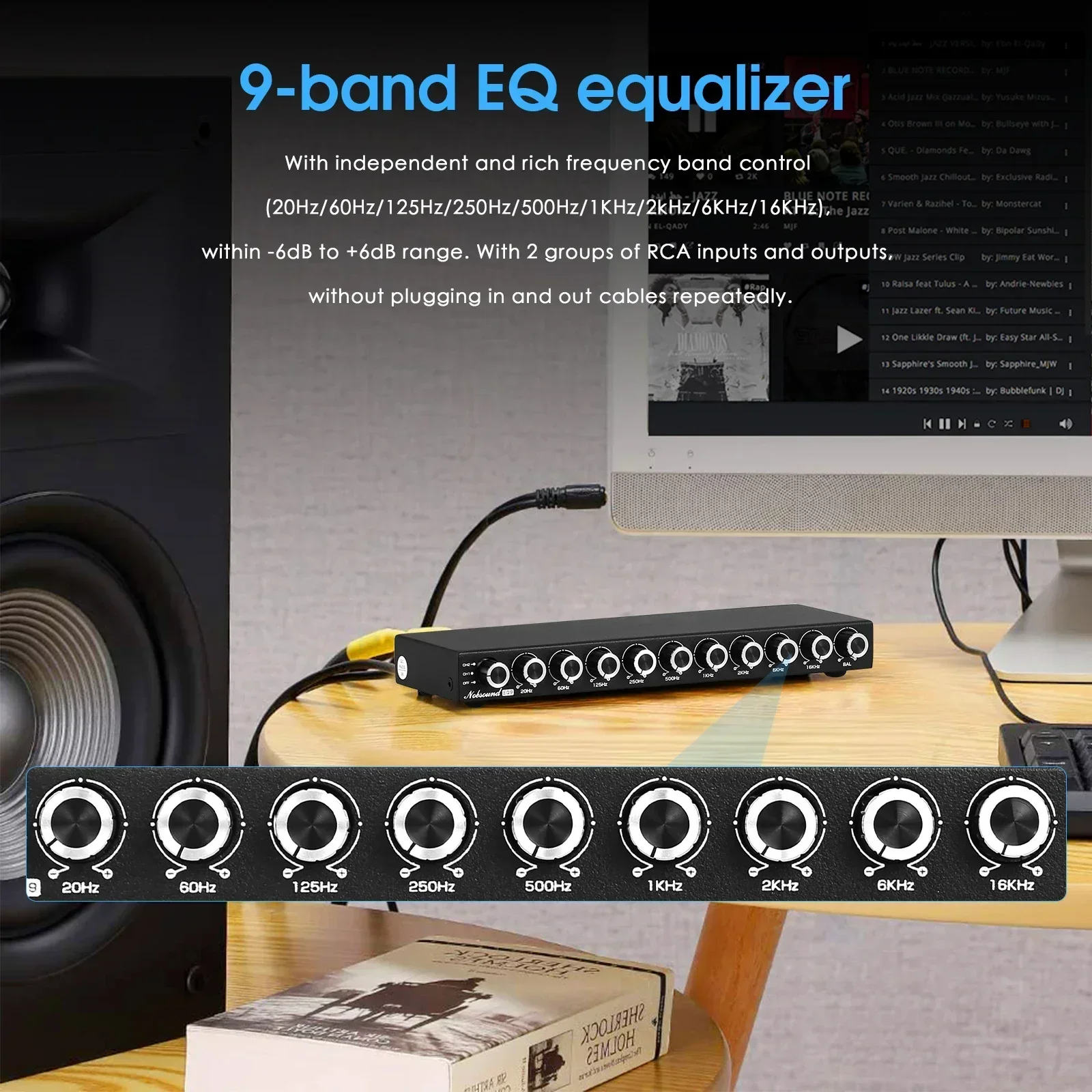 Douk Audio HiFi EQ9 9 bandas estéreo EQ pré-amplificador analógico pré-amplificador equalizador processador de áudio para casa/carro