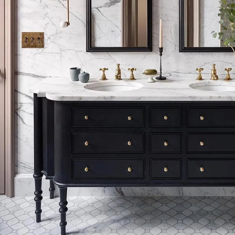 Villa High-end Bathroom Cabinet Combination Floor-to-ceiling Hand and Face Basin Solid Wood Washstand
