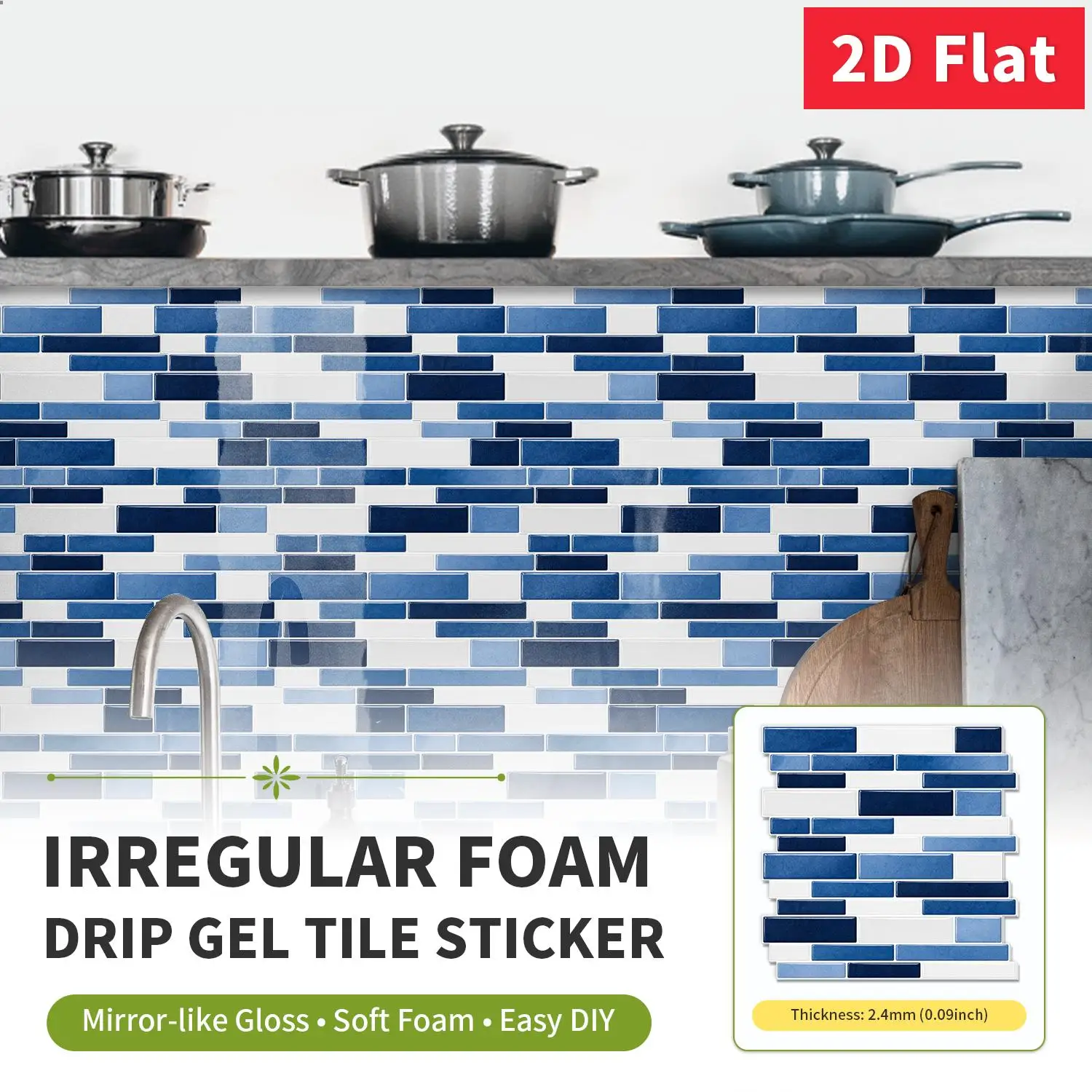 Navy Blue White Peel and Stick Tile 12×12 Inch Thick Foam Wall Sticker Anti Splash Kitchen DIY Backsplash