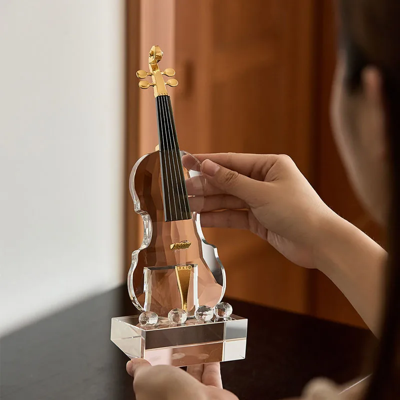 European-style Crystal Violin Sculpture Desktop Ornaments Living Room Entryway Homestay Desktop Display Crafts Birthday Gifts