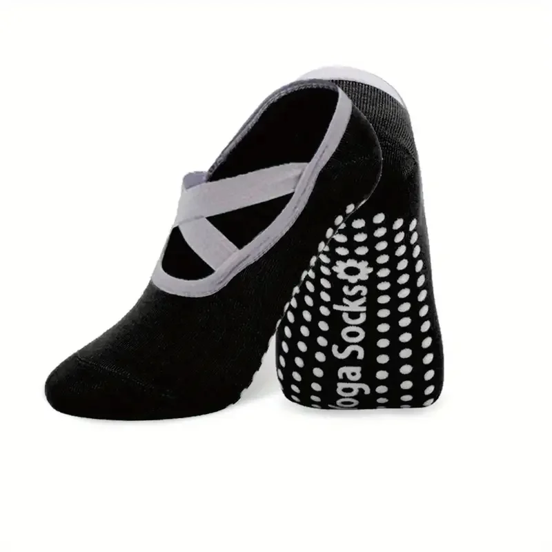1 Pair Women's Non-Slip Yoga Socks with Cross-Strap, Breathable with Cushioned Support for Yoga, Pilates, Ballet & Workouts.