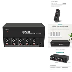 Audio Splitter 1 In 4 Out RCA L/R Aux Stereo Audio Splitter 1X4 Audio Distributor For PC DVD Speaker Splitte, US Plug Durable