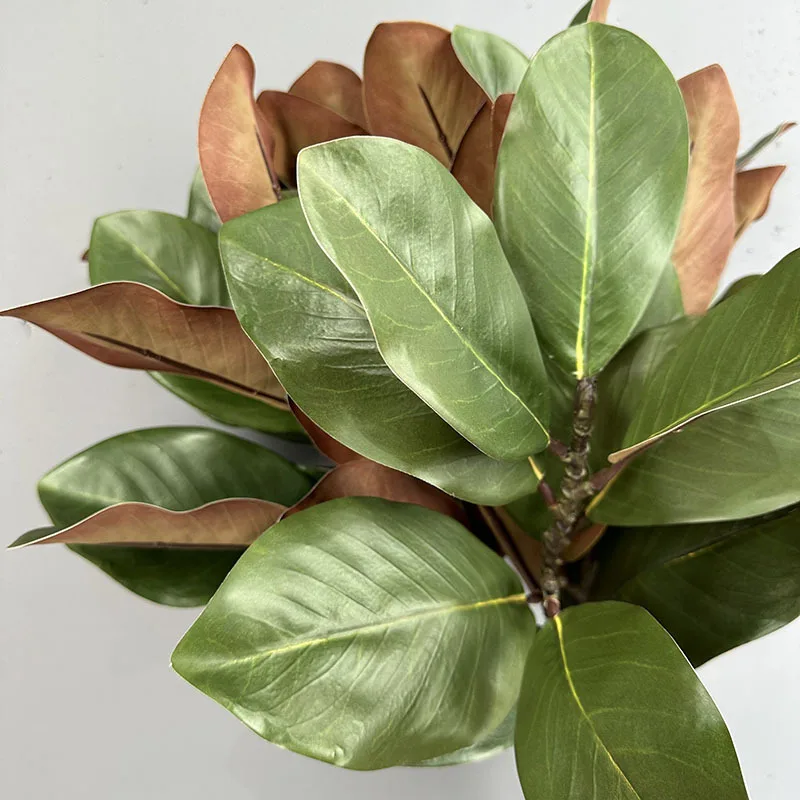 2pcs Artificial Magnolia Leaf Green Plant Floral Plastic Simulation Magnolia Branch Fake Plants Leaves Shopping Mall Decoration