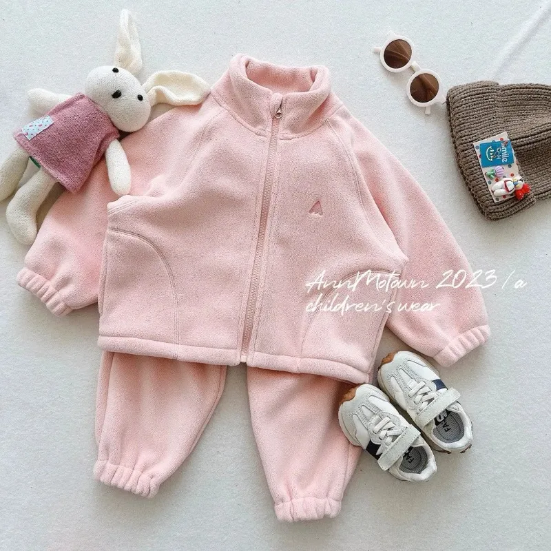 

Autumn Winter Boy Girl Baby Turtleneck Floral Fleece Shirts Set Children Solid Plus Velvet Thick Warm Cotton Tops + Pants 2pcs