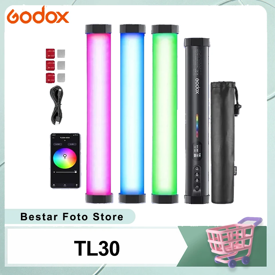 

Godox TL30 RGB Tube Light 2700-6500K 8W Wireless Control Chargeable CRI 97+ TLCI 99+ 13 FX Effects for Photography Studio