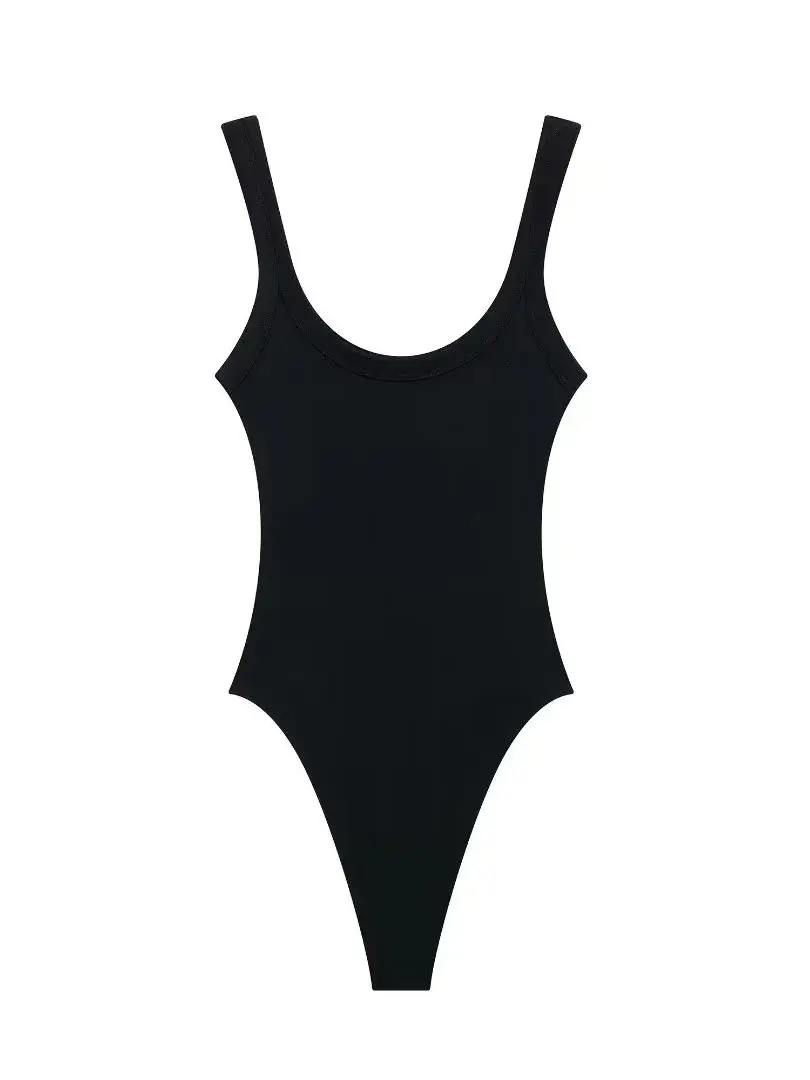 Bodysuit com nervuras XNWMNZ para mulheres, gola redonda, alças largas, botão snap inferior, bodysuit feminino versátil, moda retrô, 2024