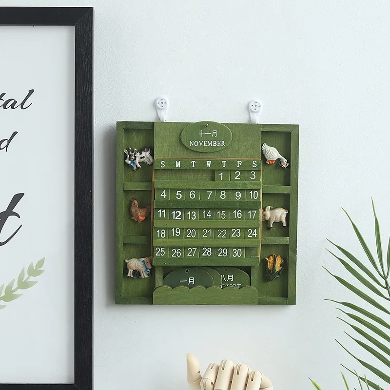 

Creative Cool Wooden Retro Perpetual Calendar Wall Calendar Desktop Accessories Photography Props Home Office