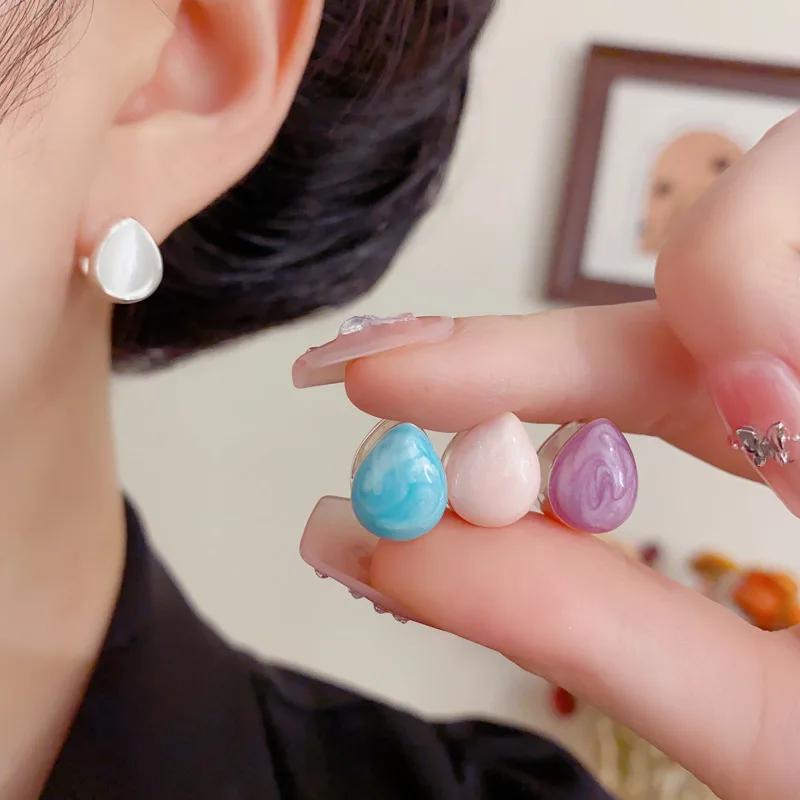 Niche fashion small fresh double-sided opal dripping oil water drop ear buckle temperament light luxury sweet versatile earrings
