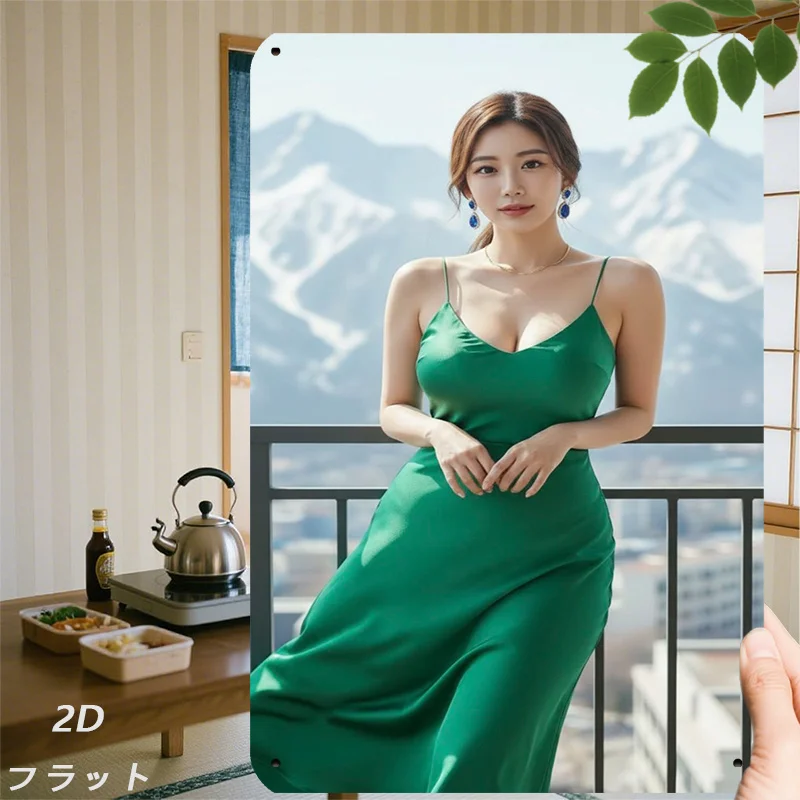 New Trendy HD Metal Wall Art - High-definition Tin Sign Featuring a Beautiful Girl in a Stylish Yellow Sleeveless Crop Top and W