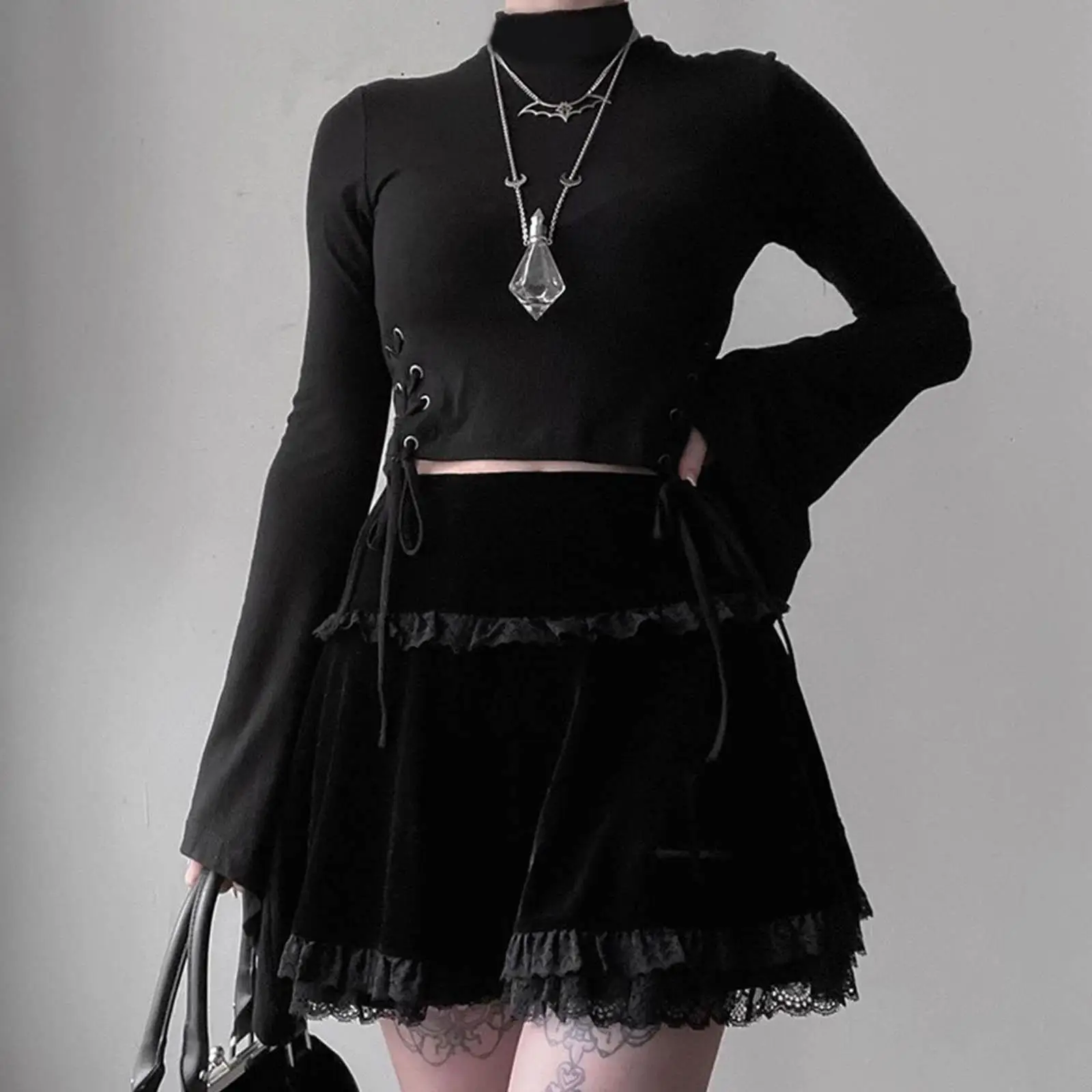 High Waist Pleated Mini Skirts for Women Lace Detail Skater Tennis School Uniform with Lining Shorts Comfortable Athletic