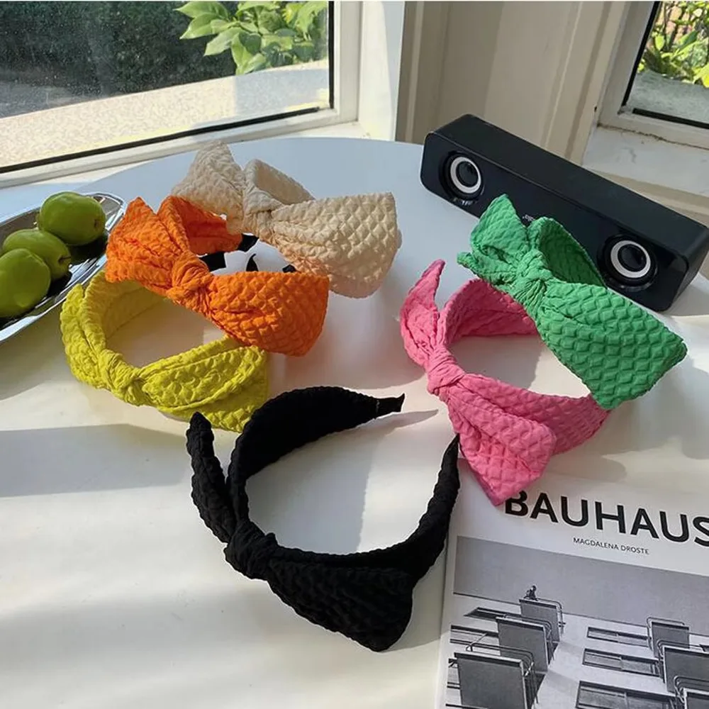 

Fashion Wide Side Big Bow Knot Hairband Spring Cream Color Women Headwear Cloth Turban Headband Adult Child