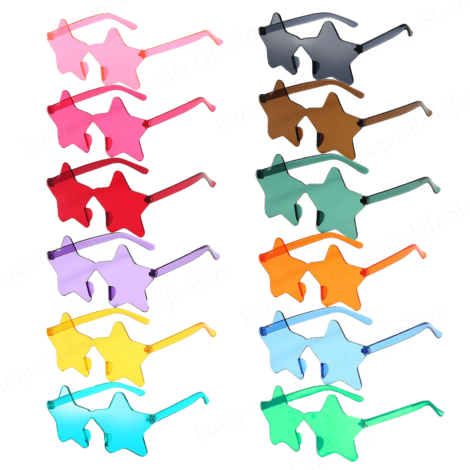 12/24/48Pcs Star Shaped Sunglasses Rimless Sunglasses for Women & Men Candy Color Tinted Funny Sunglasses Party Sunglasses