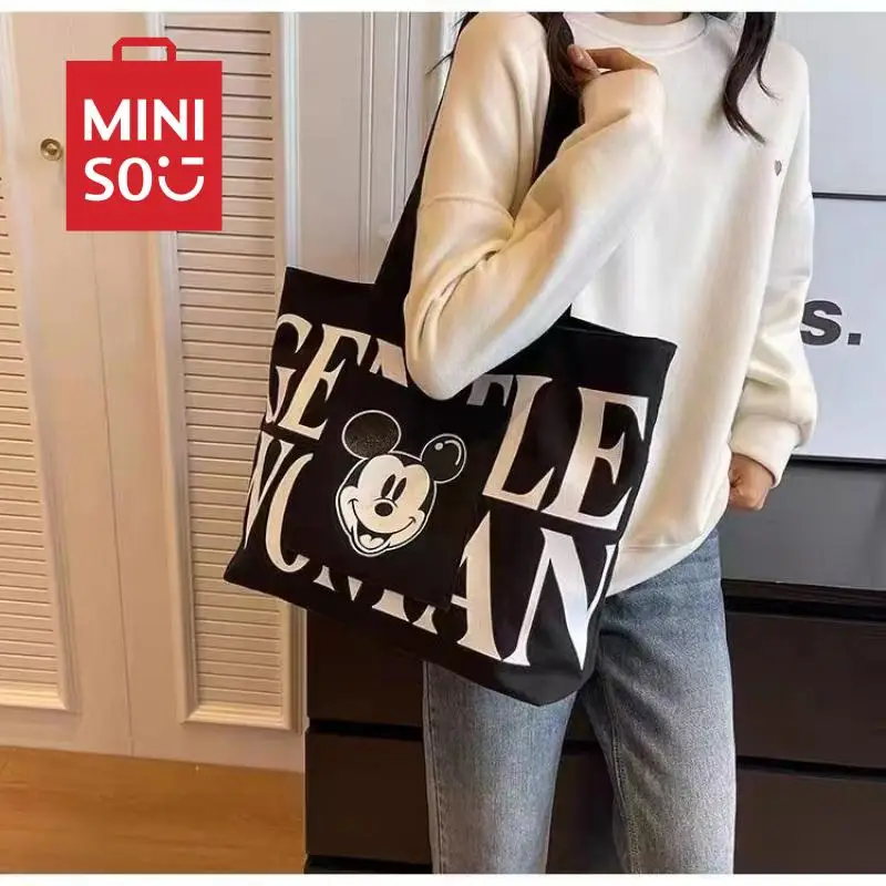 Mickey Mouse Shoulder Bag Kawaii Disney Cute Anime Kids Toys Versatile Tote Bag Students Large Capacity Storage Books Canvas Bag