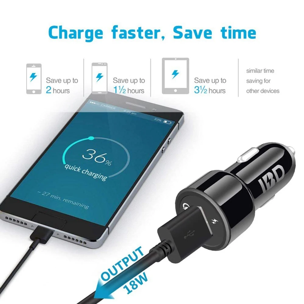 IBD 321 Car Charger, 18W USB QC3.0 Car Fast Charger Adapter for iPhone 11/7 Plus/6S, Galaxy S10/S9/S8, Note 9, and More