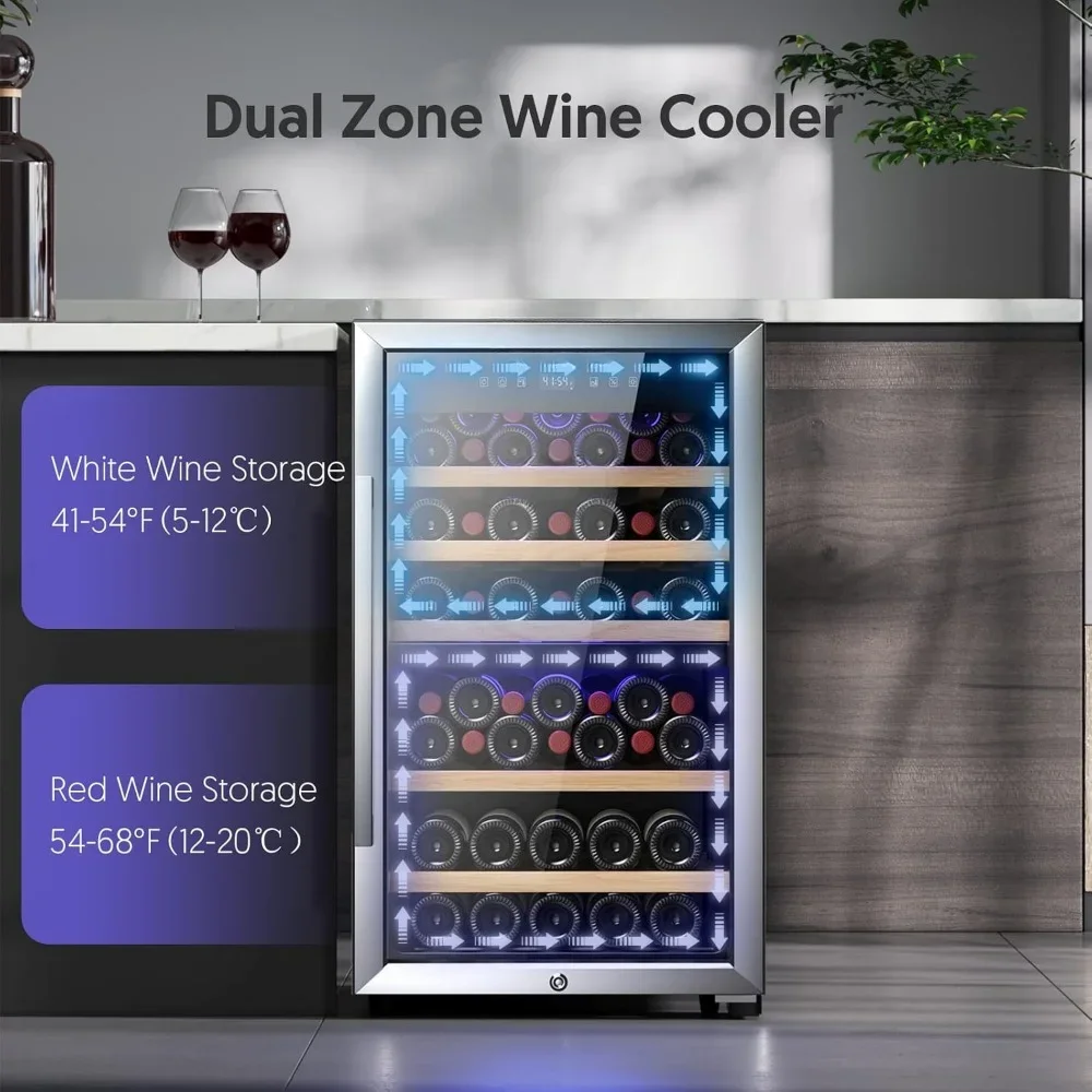 Wine Refrigerator, Fast Cooling Low Noise No Fog, 20 Inch, 41F-68F Digital Temperature Control Compressor 52 Bottles Wine Cellar