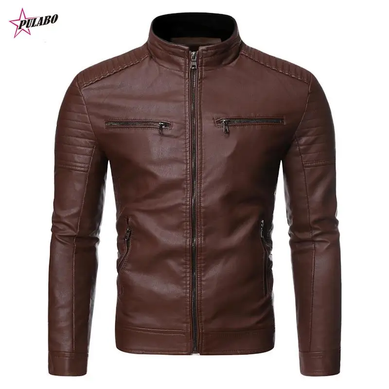 PULABO y2k Men Autumn Brand y2k Causal Vintage Leather Jacket Coat Men Spring Outfit Design Motor Biker Pocket PU Leather Jacket