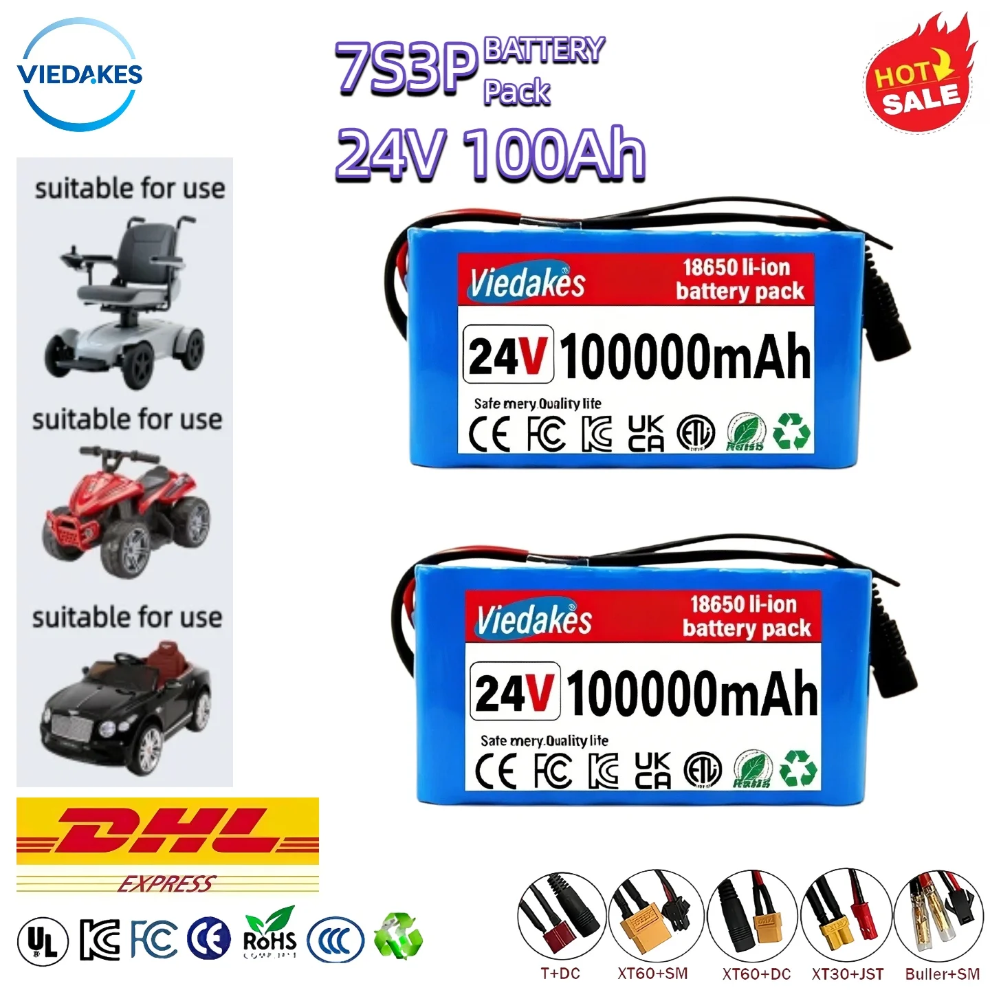 

24V 100Ah 7S3P VIEDAKES Brand New Lifepo4 24v batteries 18650 Battery Pack Power Bank Shockproof For RV Camping