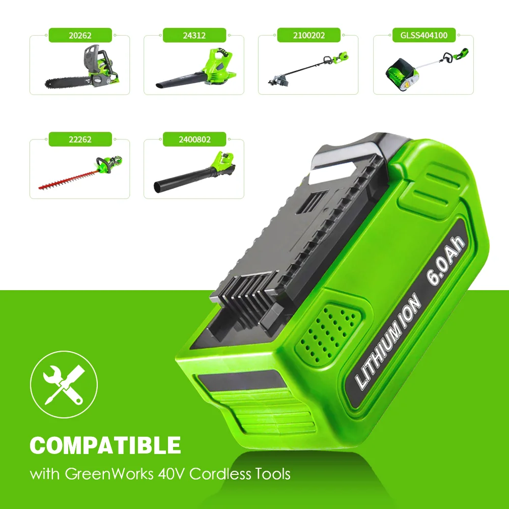 

Wholesale Factory Price Real Capacity 6000mAh Replacement Green 40V Battery for Power Tool Battery