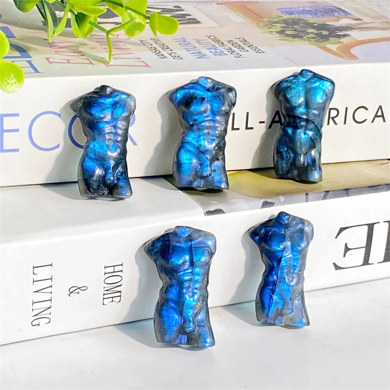 Natural Labradorite Male Body Statue Room Decoration Healing Crystal Torso Figurines Reiki Carved Stones Wholesale 1pcs