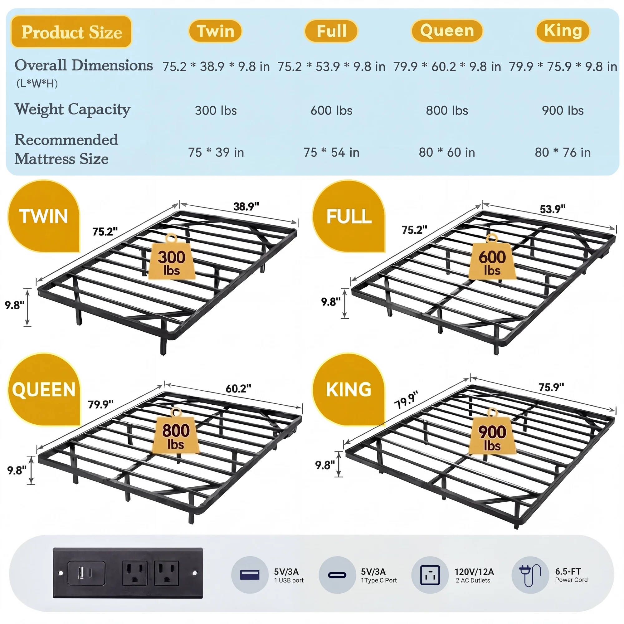 HOOMIC Heavy Duty Floating Bed Frame with Smart LED Lights and Charging Station, No Box Spring Needed  Twin/Full/Queen/King view 3