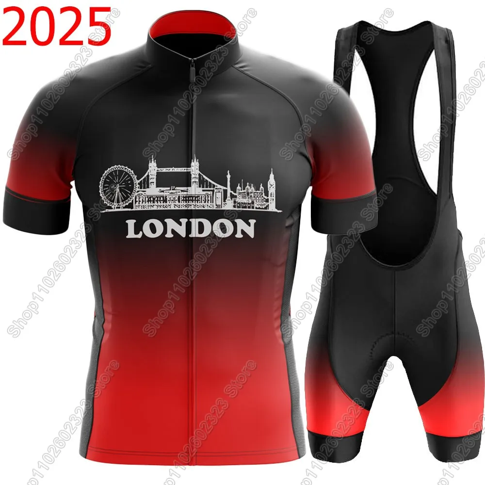 

London Team Cycling Jersey 2025 Set Summer England Red Bicycle Clothing Road Bike Shirts Suit Bicycle Bib Shorts MTB Maillot