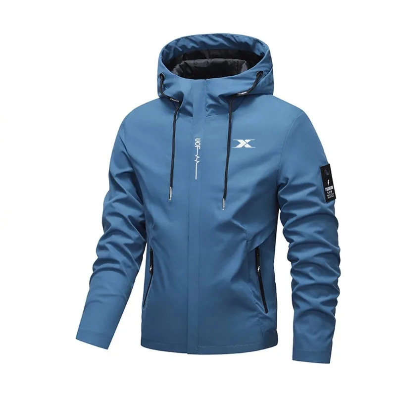 Leichte, wasserdichte Kapuzenjacke für Herren, bedruckt, urbaner Windbreaker, geeignet zum Radfahren, Wandern und für Freizeitaktivitäten bei Regen, mit Taschen. – Detail 11