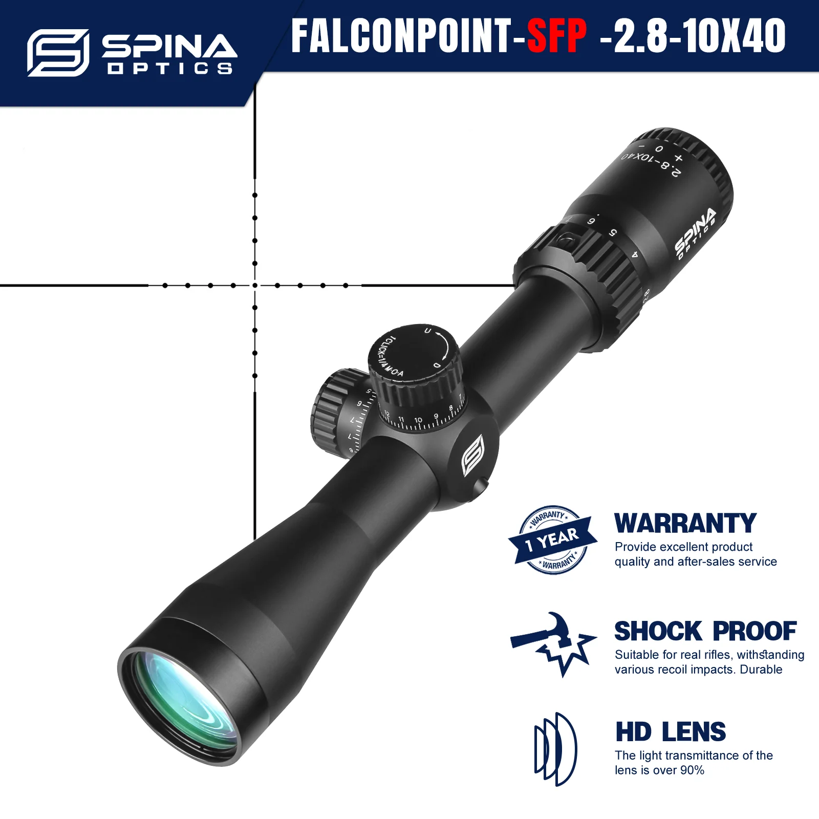 

SPINA OPTICS BT 2.8-10X40 Tactical Hunting Riflescope 1/4MOA Mil Dot Reticle Scope Sight Fit PCP AR15.556etc