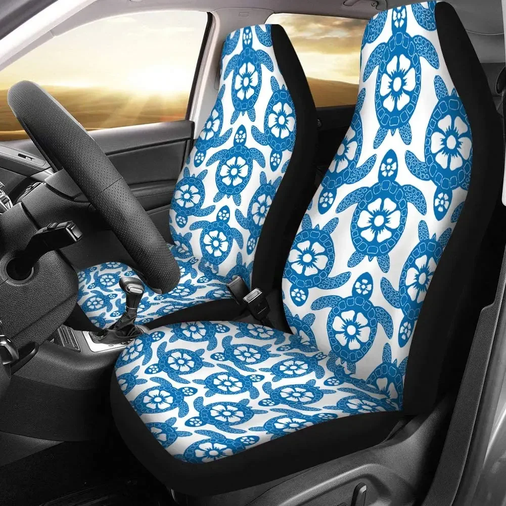 Hawaiian Car Seat Covers Blue Turtle Design Front Seat 2pcs Set Soft Winter Warm Driver Seat Cover Underwater World Pattern