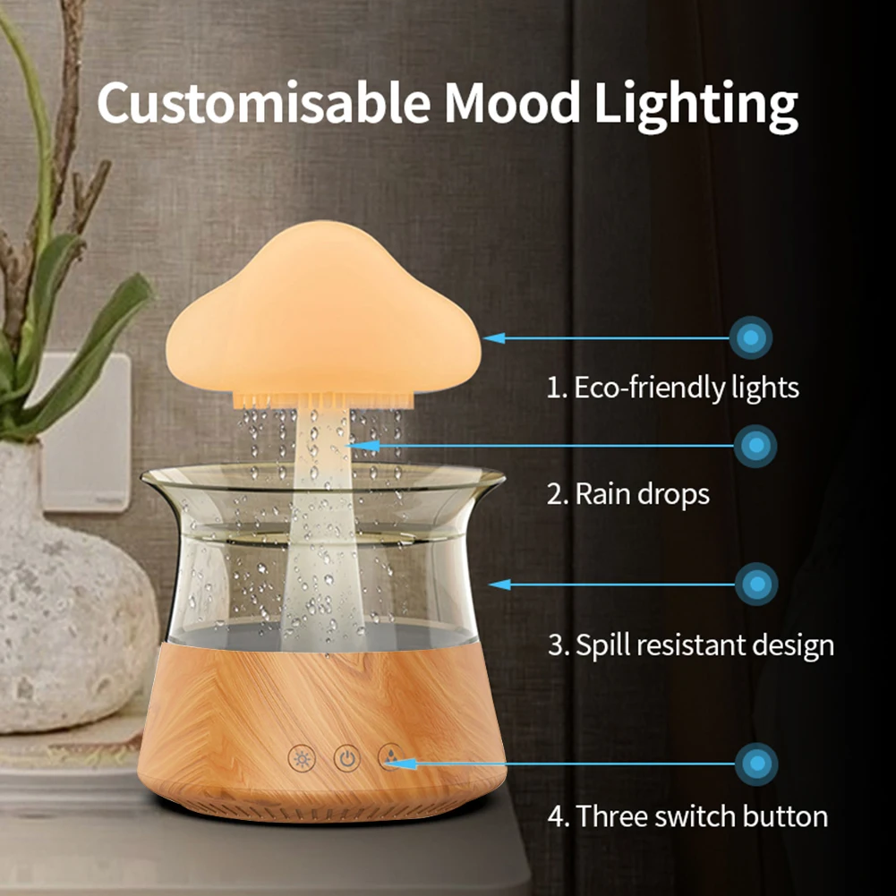 

Mushroom Rain Air Humidifier Colorful Night Light Electric Aroma Diffuser Moisturize Skin Relieve Fatigues for Bedroom Kids Room