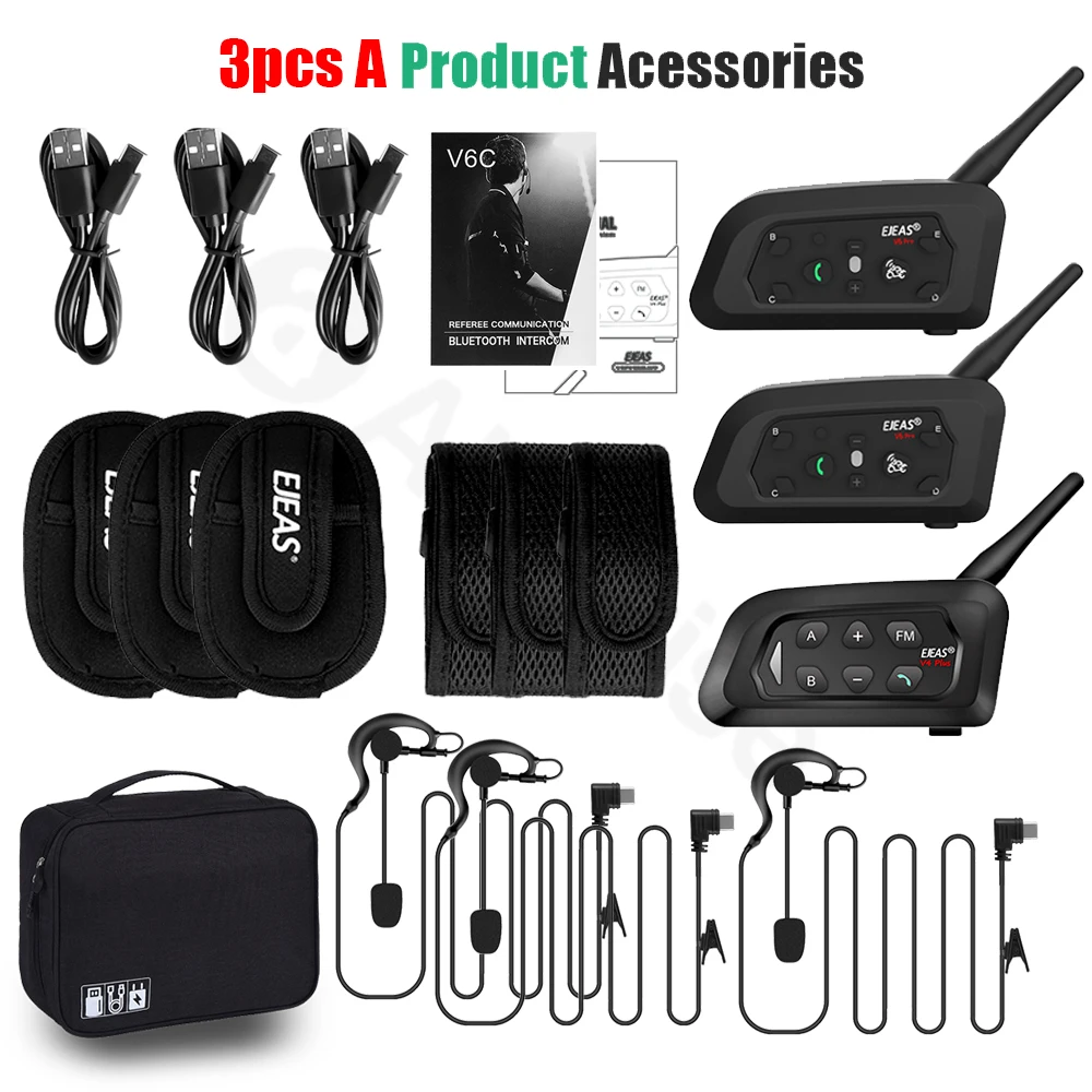 EJEAS-intercomunicador V6C PRO + x2 + V4C PLUSx1 para árbitro de fútbol, auriculares Full Duplex con Bluetooth, interfono para conferencia, bolso de