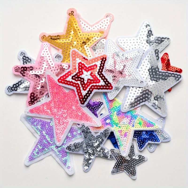 

10PCS Pentagram Sequins Embroidery Cloth Stickers Clothes Shoes Hats Decoration Repair Clothes Hole Patch Cloth Badge