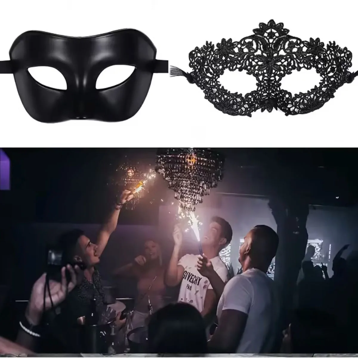 2pcs Elegant Black Lace Masquerade Mask Set for Couples - Perfect for Venetian Party, Mardi Gras, and Halloween Celebrations - view 3