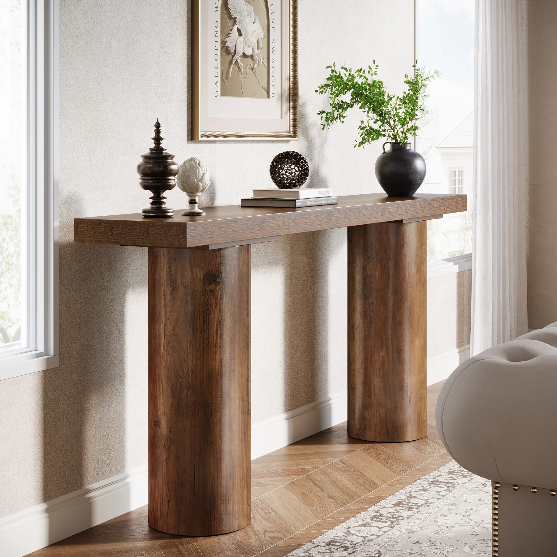 Tribesigns 63" Long Bar Table, Rectangle Kitchen Counter Height Table with Pillar Legs, Narrow Bar Height Pub Table Behind Couch