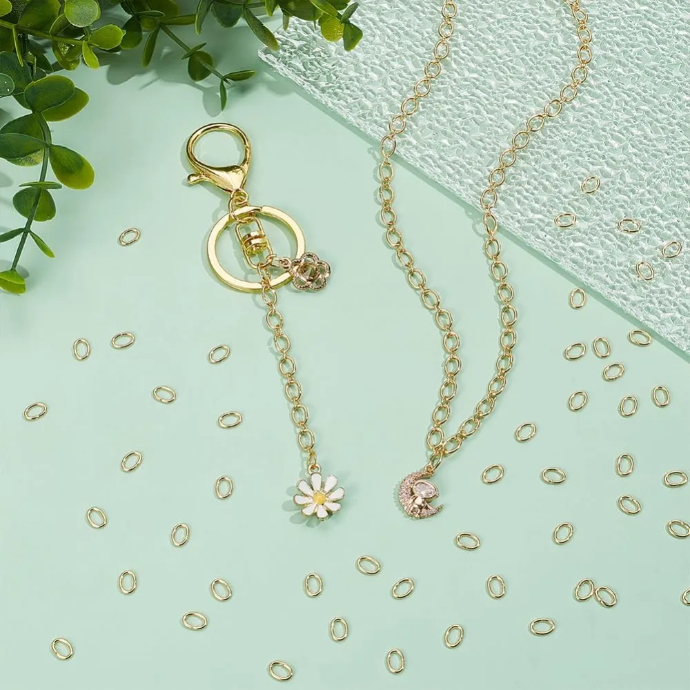 200Pcs Real 18K Gold Plated Open Jump Rings 5mm Stainless Steel Oval Jump Ring Golden Rings Metal Rings Connector making kit