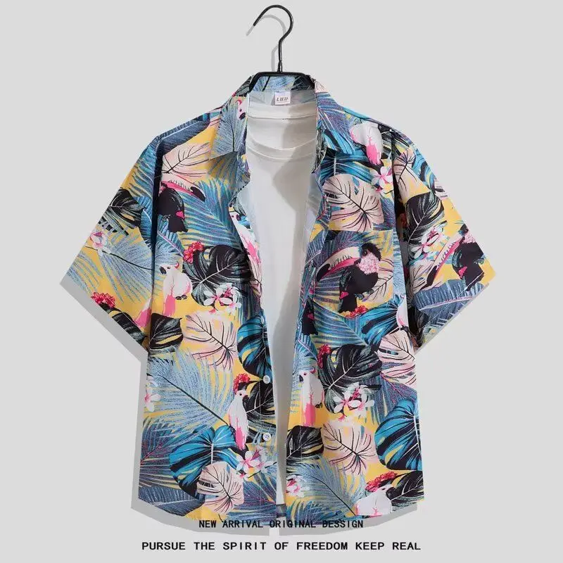 

Летний женский свободный костюм в гавайском стиле с цветочным принтом, ретро-дизайн, из полиэфирного волокна