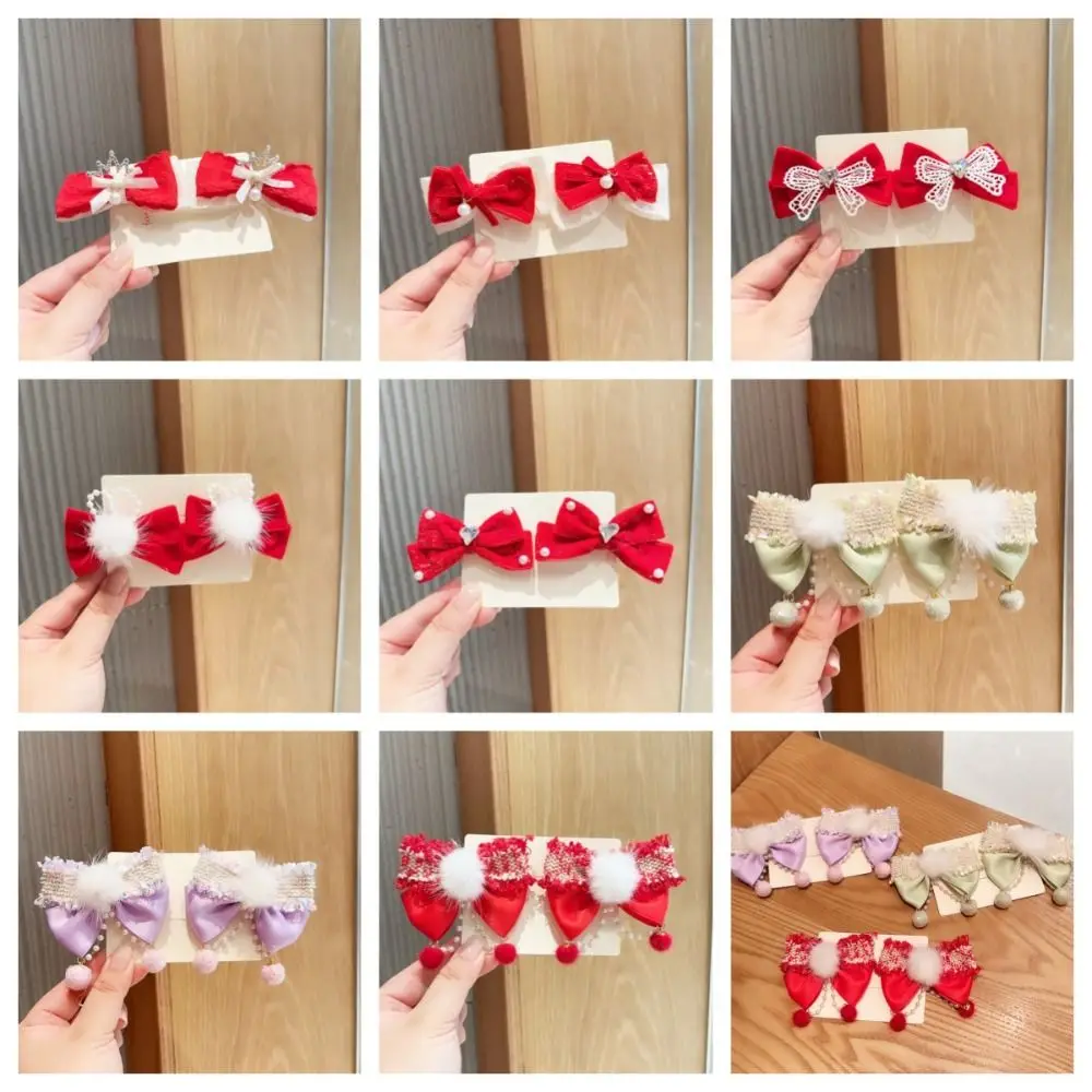 Chinese Style Children New Year Hairpin Hanfu Headdress Plush New Year Barrettes Costume Headwear Hair Accessories