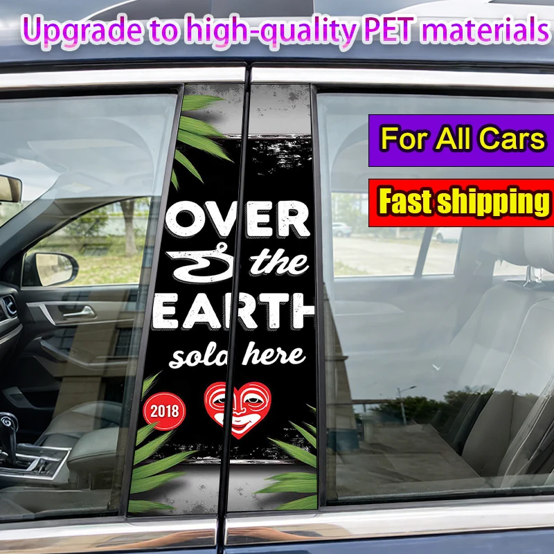 

2-Pack Car Pillar Stickers Red Heart Cartoon Face Vinyl Waterproof and Sunproof Protective Sticker