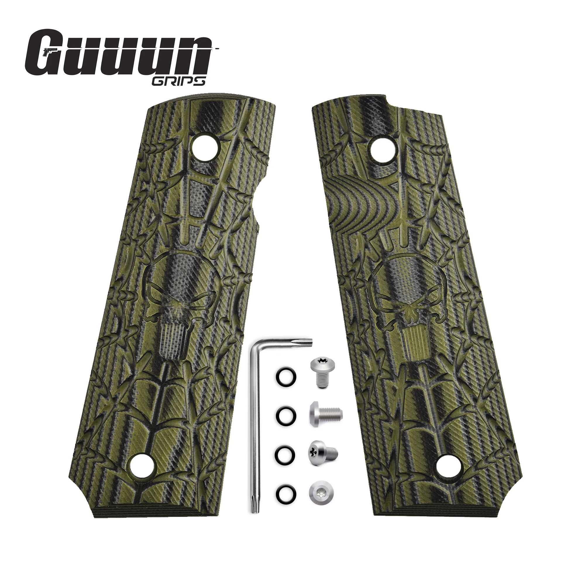 Guuun 1911 Grips G10 Full Size Government Commander Grip Skull Skeleton Punisher Texture