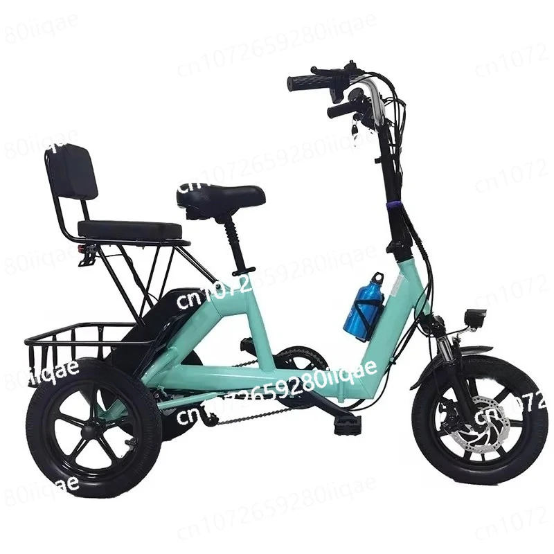 

14 Inch 3 Wheel Foldable Electric Bike with Child Seat 48V Mini Electric Tricycle for Adult Elderly with Cargo Basket