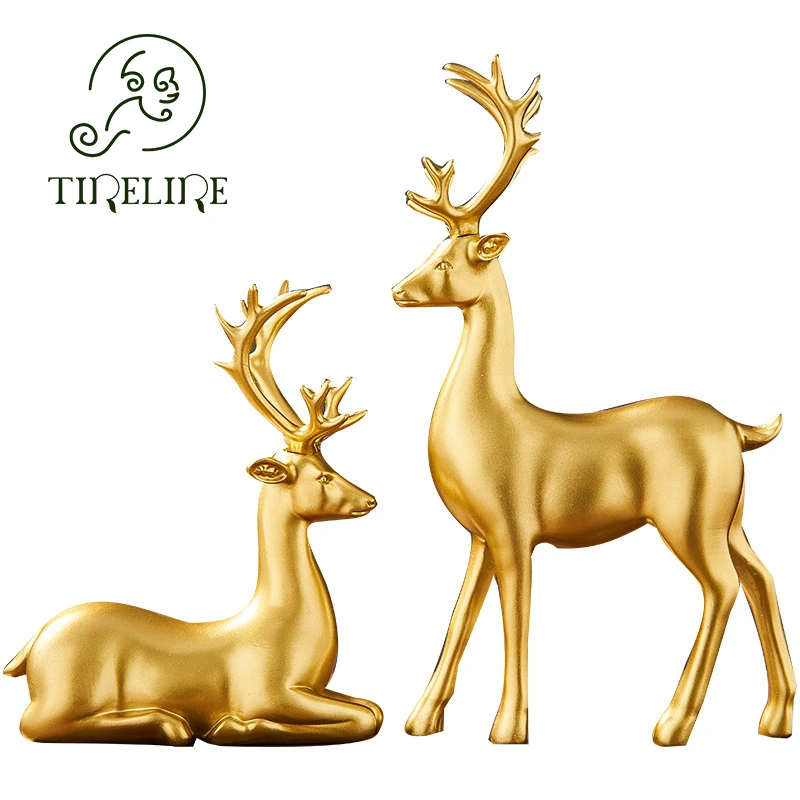 

2 Pcs Golden Crystal Ball Deer Elk Ornaments Home Decor Living Room Decoration Figurines For Interior Statues Sculptures Desk